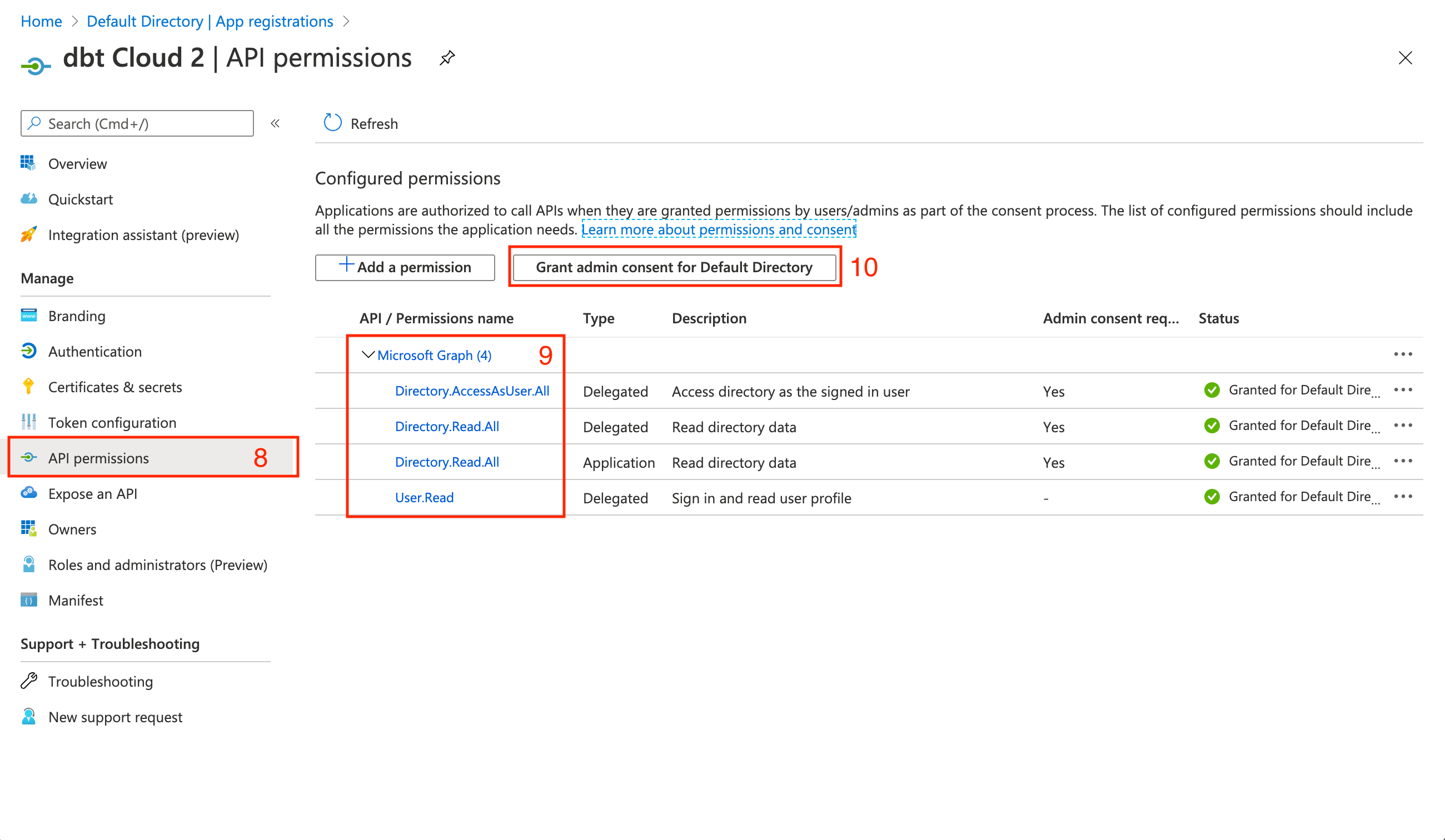 Configuring application permissions